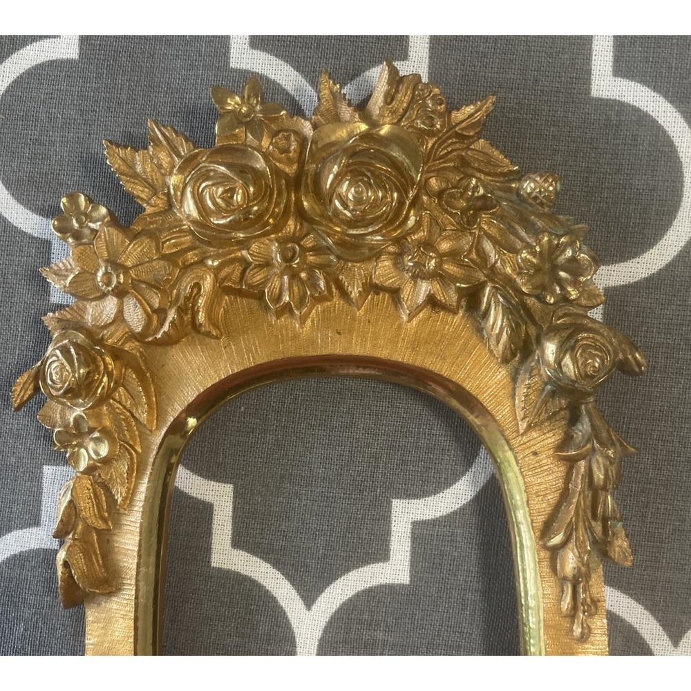Vintage Ornate Gold Gilt Cast Floral Arched Mini Picture Frame No Glass Or Back - Picture 2 of 9